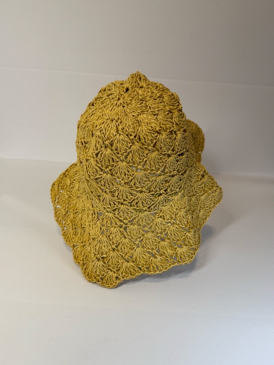Raffaello Bettini Made in Italy Mustard Raffia Crochet Sun Hat 100% Paper